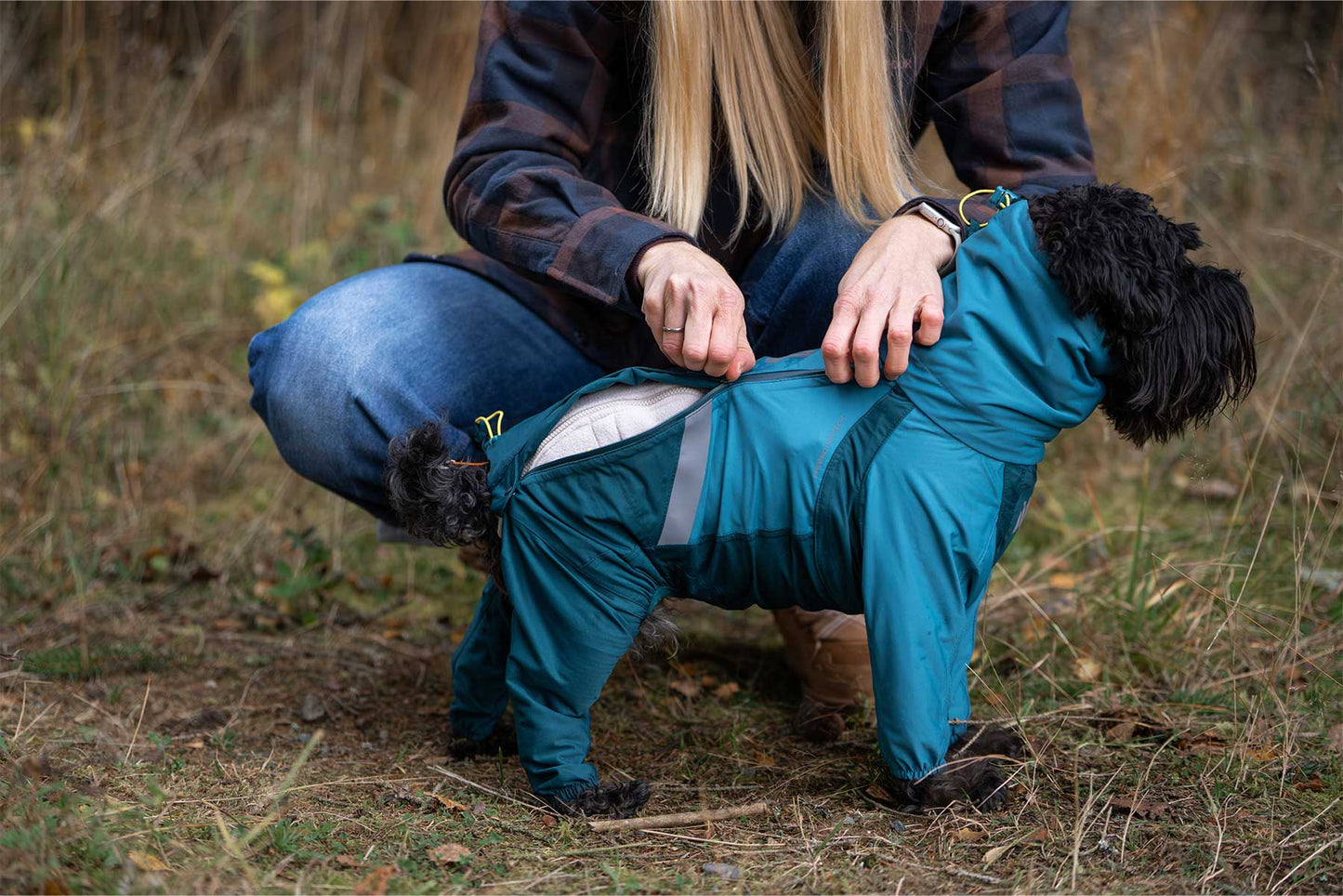 Schnauzer con el Impermeable de cuerpo completo Fjord overall teal Non-stop dogwear