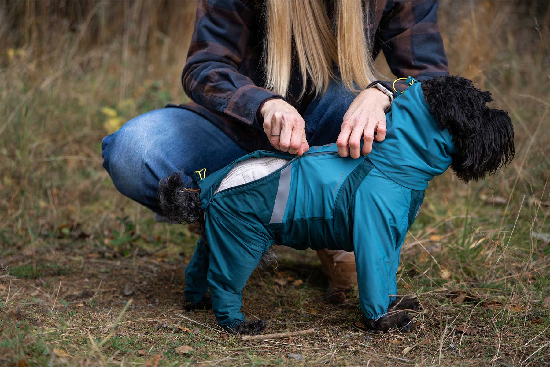 Schnauzer con el Impermeable de cuerpo completo Fjord overall teal Non-stop dogwear